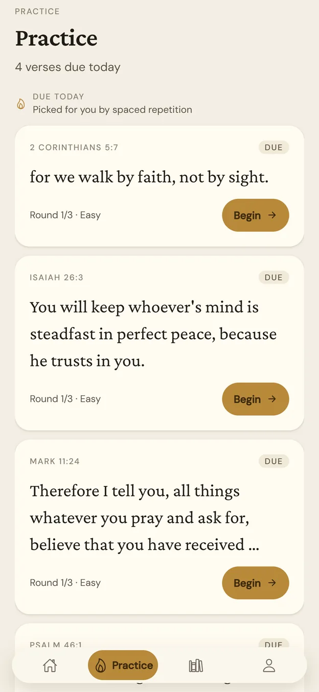 Practice queue — spaced repetition